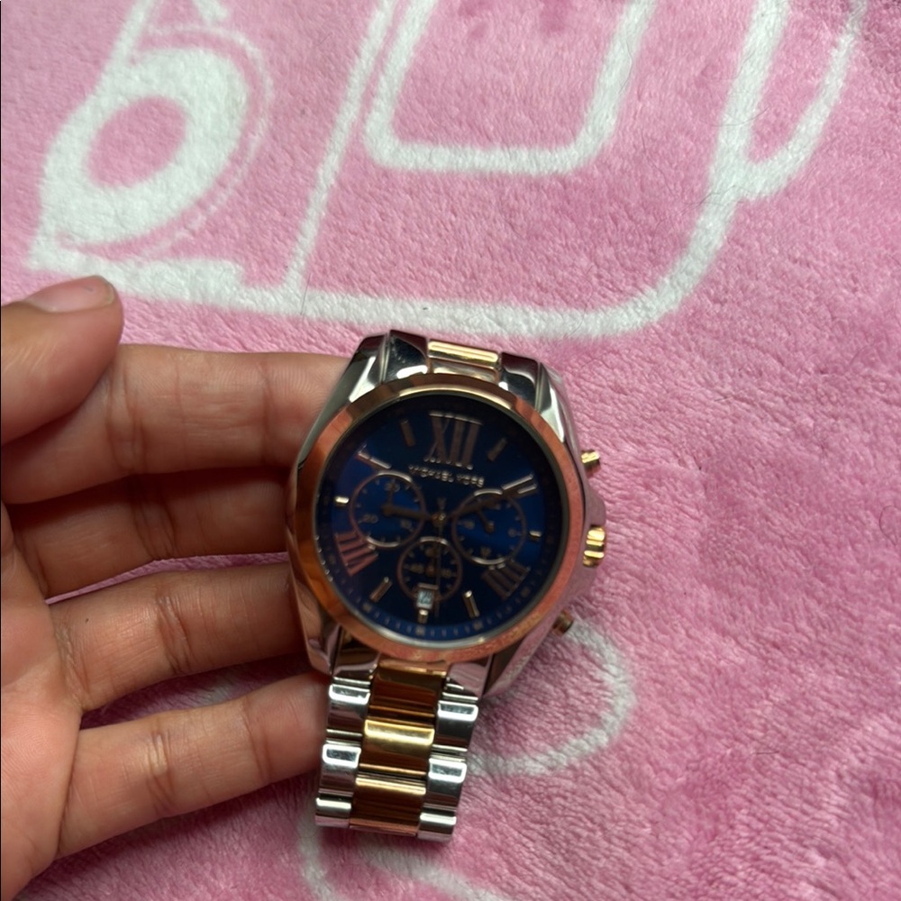 Michael Kors Blue Dial Gold and Silver Watch